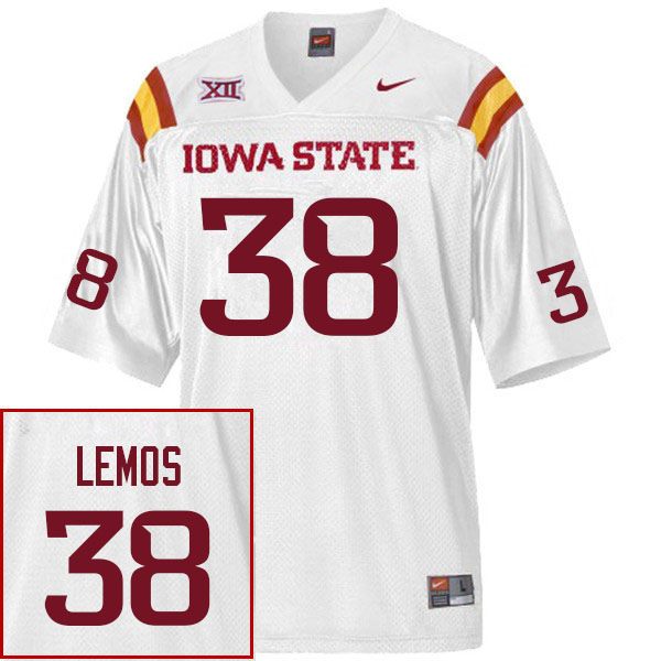 Men #38 Eddie Lemos Iowa State Cyclones College Football Jerseys Sale-White - Click Image to Close